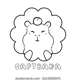 Cute Capybara in Frame, Kawaii Animal Illustration, illustration for postcard, printing. black line element.