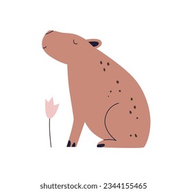 Cute capybara. Funny animal character in Scandinavian style. Adorable sweet Scandi rodent, kawaii baby capibara. Childish kids nordic flat vector illustration isolated on white background