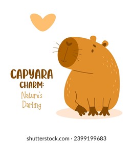 Cute capybara. Funny animal character rodent. Vector illustration in flat style for cards, design, t-shirt design, print, kids collection.