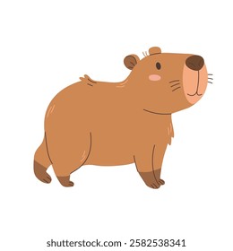 Cute capybara. Funny animal character rodent. Vector illustration in flat style for cards, design, t-shirt design, print, kids collection.