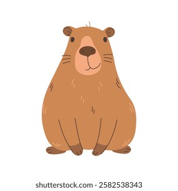 Cute capybara. Funny animal character rodent. Vector illustration in flat style for cards, design, t-shirt design, print, kids collection.