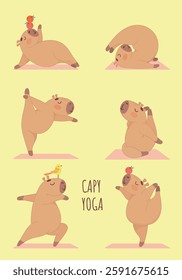 cute capybara, funny, fat, yoga, capybara doing yoga, capybara yogi, yogi, exercise, pose, sticker, sport, health, gymnast, flexible, plastic, capybara