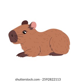 Cute capybara. Funny flat animal. Kawaii hand drawn capibara print design for sticker, postcard, tshirt. Illustration isolated on white background.