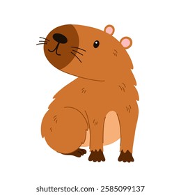 Cute capybara. Funny flat cartoon animal. Kawaii hand drawn capibara print design for sticker, postcard, tshirt. Vector illustration isolated on the white background. 