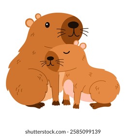 Cute capybara. Funny flat cartoon animal. Kawaii hand drawn capibara print design for sticker, postcard, tshirt. Vector illustration isolated on the white background. 