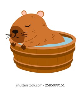 Cute capybara. Funny flat cartoon animal. Kawaii hand drawn capibara print design for sticker, postcard, tshirt. Vector illustration isolated on the white background. 