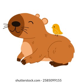 Cute capybara. Funny flat cartoon animal. Kawaii hand drawn capibara print design for sticker, postcard, tshirt. Vector illustration isolated on the white background. 