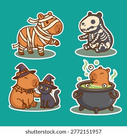 Cute Capybara Halloween Illustration Set
