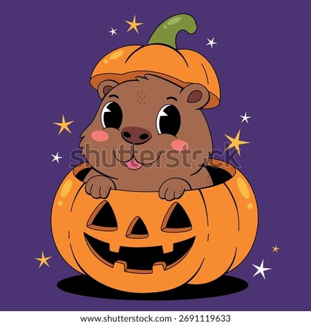 Cute Capybara in Halloween Pumpkin
