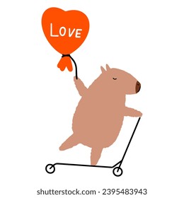 Cute capybara happy valentines day in flat style. Capybara vector illustration for postcard, banner, advertising