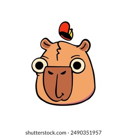 Cute capybara head in a cap. Trendy illustration.