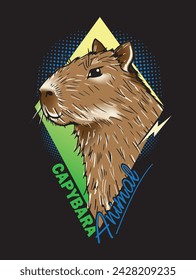 Cute capybara head drawn by hand. Slogan capybara animal. Vector illustration print for t shirt.