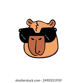 Cute capybara head in sunglasses. Trendy vector illustration.