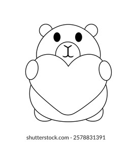 Cute Capybara with Heart in black and white