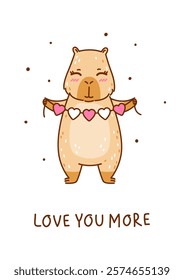 Cute сartoon capybara with heart decor - funny animal for Your Valentines day design