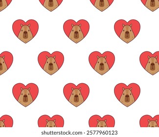 Cute capybara and a heart. Valentine's Day. Vector pattern.