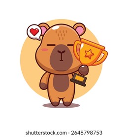 Capivara bonito segurando ouro troféu xícara desenho animado vetor ilustração