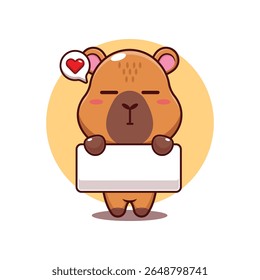 Capivara bonito segurando saudação banner ilustração de vetor de desenhos animados
