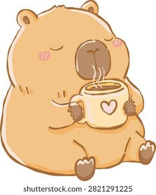 Cute Capybara Holding Hot Coffee Mug Clipart, Cozy Winter Animal PNG