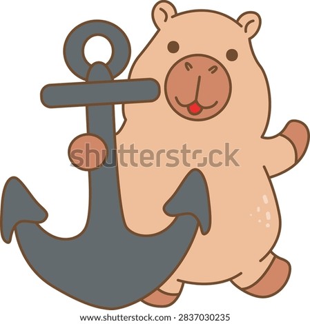 Cute Capybara Holding Large Ship Anchor