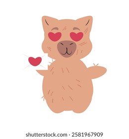 Cute capybara holding a love letter with heart symbols. Perfect for Valentine's Day, romantic greetings, love messages, and friendship illustrations. Ideal for cards, stickers