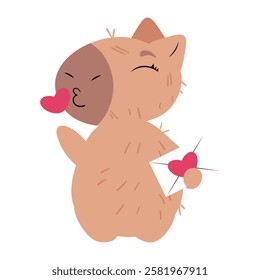 Cute capybara holding a love letter with heart symbols. Perfect for Valentine's Day, romantic greetings, love messages, and friendship illustrations. Ideal for cards, stickers