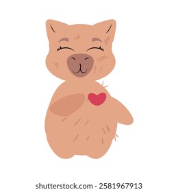 Cute capybara holding a love letter with heart symbols. Perfect for Valentine's Day, romantic greetings, love messages, and friendship illustrations. Ideal for cards, stickers