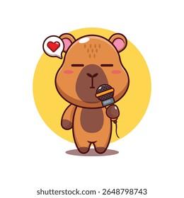 Capivara bonito segurando microfone desenho animado vetor ilustração