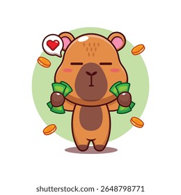 Capivara bonito segurando dinheiro desenho animado vetor ilustração