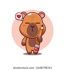 Capivara bonito segurando lápis desenho animado vetor ilustração