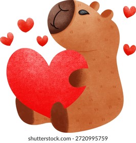 Capivara bonito abraçando coração vermelho vetor Clipart ilustração