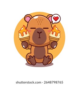 Capivara bonito com ilustração do vetor do desenho animado do sorvete