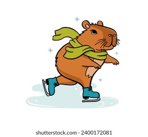 El capibara es un patinaje sobre hielo. Estilo plano vectorial