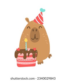 Ilustración de capibara. Cumpleaños del capibara. tarjeta de cumpleaños