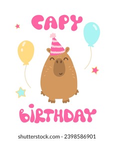 Ilustración de capibara. Cumpleaños del capibara. tarjeta de cumpleaños