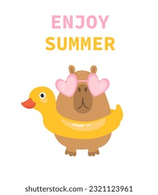 Cute capybara illustration. Cartoon capybara with glasses. Enjoy summer.

