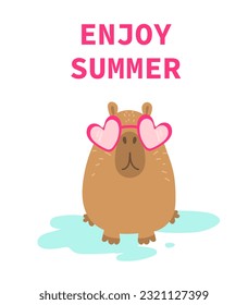 Cute capybara illustration. Cartoon capybara with glasses. Enjoy summer.
