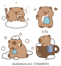 Cute Capybara Illustrations Set: Atividades Diárias e Relaxamento (tempo de banho divertido)