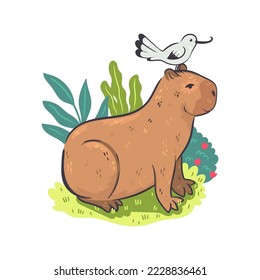 Cute capybara isolated on white background. Vector graphics.