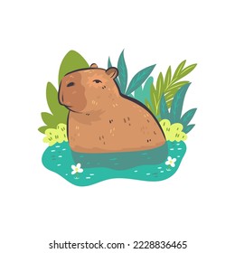 Cute capybara isolated on white background. Vector graphics.