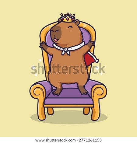 Cute Capybara King Sitting on Throne Concept Vector Illustration