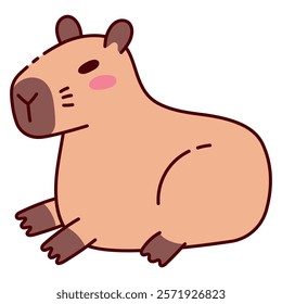 Cute Capybara Lying and Resting Illustration in Flat Style. Adorable Cartoon Animal Design, Perfect for Children's Books, Stickers, Merchandise, and Nature-Themed Projects