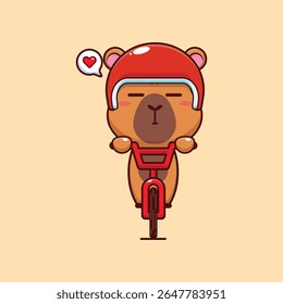 Bonito capivara mascote personagem de desenho animado passeio de ilustração na bicicleta