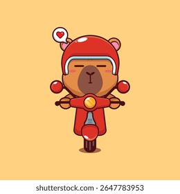 Bonito capivara mascote personagem de desenho animado passeio de ilustração em scooter