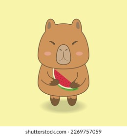 cute capybara mascot vector design illustration line art