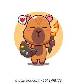 Capivara bonito pintor desenho animado vetor ilustração