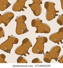 Lindo patrón de capibara con zanahorias y flores en Vector juguetón diseño sin costuras.
