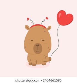 Cute capybara mit rosafarbenem Helium-Ballon