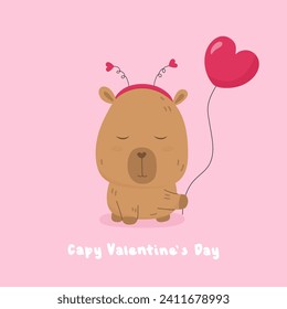 Cute capybara with pink heart shape helium balloon