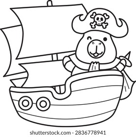 Cute Capybara Pirate Sailing